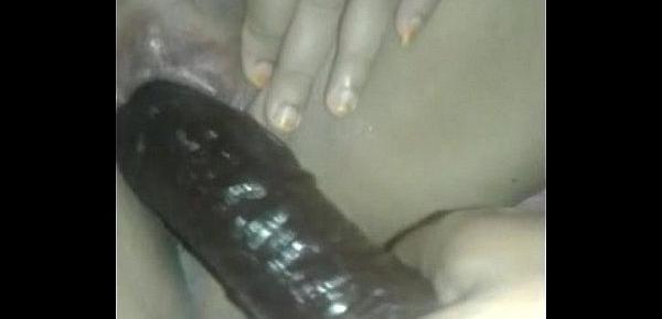  Mami Indonesia Big black dildo plunged hard in wet pussy Tyas Putri